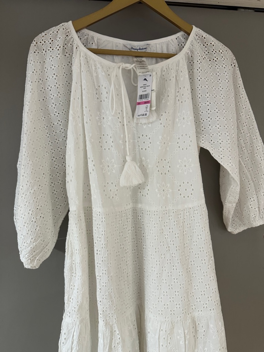 NWT Tommy Bahama White Harbour Organic Cotton Eyelet Tiered Coverup Dress XXS